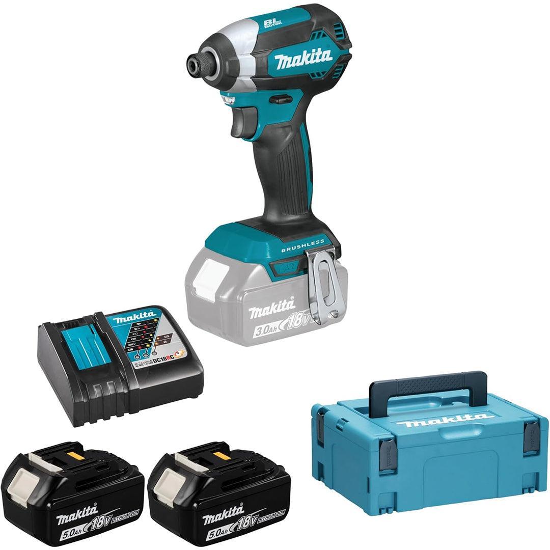 Makita DTD153RTJ 18V LXT Brushless Impact Driver Kit – Includes 2 x 5.0Ah Batteries, DC18RC Charger, and MAKPAC Case